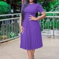 thumbnail image 1 of Summer Dresses for Women 2025 Plus Size Csual Pleated Short Sleeve Crew Neck Short Dress with Zipper Sundresses for Women Beach Fashion, 1 of 5