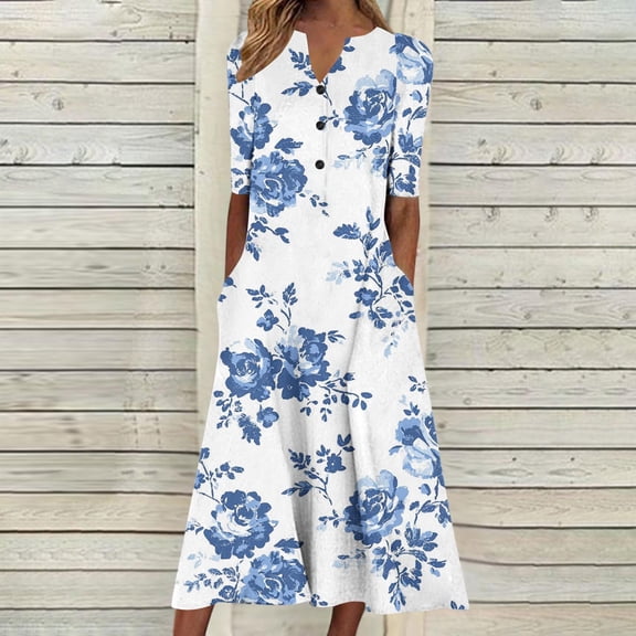 Summer Dresses for Women 2025 Plus Size Short Sleeve V-Neck Maxi Dress with Pocket Sundresses for Women Beach Fashion