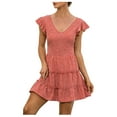 thumbnail image 1 of Summer Dresses for Women Ruffle Short Sleeve Fashion Printing Mini Dress V Neck Tiered Flowy A Line Beach Dress, 1 of 6