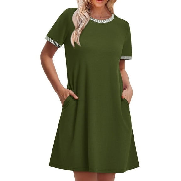 Summer Dresses for Women 2025 Short Sleeve Casual T Shirt Dress Crewneck Sundresses Beach Vacation Coverup & Pockets