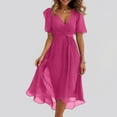 thumbnail image 1 of Summer Dresses for Women 2025 V Neck Chiffon Short Sleeve Midi Dress Tie Empire Waist Casual Loose Fit A Line Dress Hot Pink L, 1 of 7