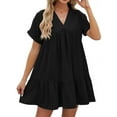 thumbnail image 1 of Summer Dresses for Women 2025 Vacation Short Sleeve V Neck Mini T Shirt Dress Pleated Ruffle Flowy Beach, 1 of 9