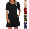 thumbnail image 1 of Summer Dresses for Women 2025, Woman Fashion Comfortable Summer Solid Color Short Sleeve Round-Neck Dress(Black,S), 1 of 8