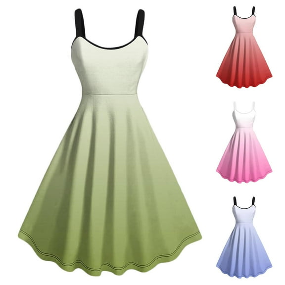 Summer Dresses for Women 2025, Woman Summer Fashion Casual Gradient Printing Sleeveless Strappy Dress(Light Blue,S)