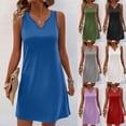 thumbnail image 1 of Summer Dresses for Women 2025, Women's Casual Solid Color V-Neck Pullover Short Sleeved(Black,S), 1 of 8