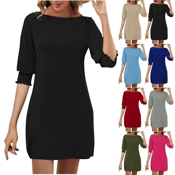 Summer Dresses for Women 2025, Women's Casual Summer Dress Spring Short Sleeve Dress With Pockets Beach A Line Casual Dress(Black,S)