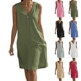 thumbnail image 1 of Summer Dresses for Women 2025, Women's Fashion Crewneck Loose Half Sleeve Solid Knee-length Dress(Army Green,S), 1 of 7
