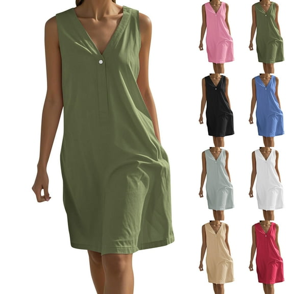 Summer Dresses for Women 2025, Women's Fashion Crewneck Loose Half Sleeve Solid Knee-length Dress(Army Green,S)