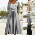 thumbnail image 1 of Summer Dresses for Women 2025, Women's Solid Color Long Sleeved Button Pleated Dress(Black,S), 1 of 6