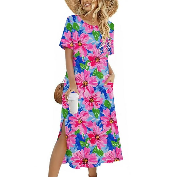 Women Casual Summer Dresses Solid Loose Casual Fashion Long Sleeved DressLong Sleeved Neck Dress