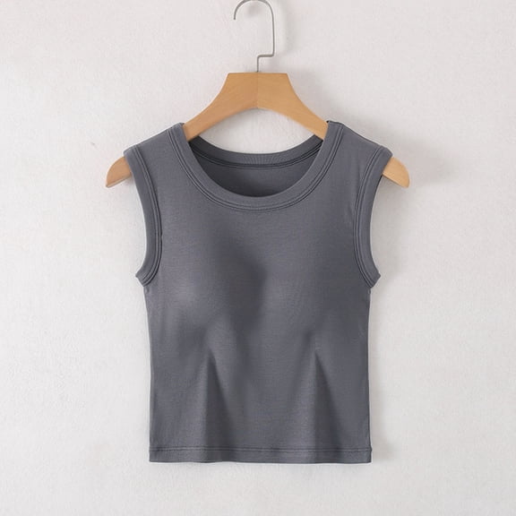 Summer Dresses for Women 2025 Fashion Women's Solid Color with Chest Pad No Steel Rings Bottom Underwear Short Sleeve Pajama Top Gray S