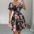 thumbnail image 1 of Summer Dresses for Women 2026 Boho Floral Smocked Square Neck Short Sleeve Mini Dress Ruffle Beach Summer Sundresses S, 1 of 8