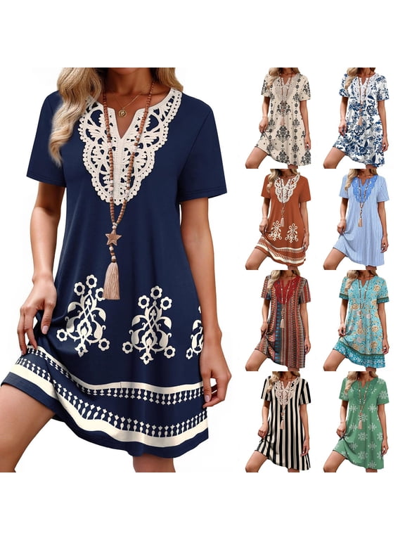 Summer Dresses for Women 2026 Casual V Neck Sleeveless Boho Dress with Pockets Spring Fashion Clothing Travel Outfits