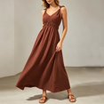 thumbnail image 1 of Summer Dresses for Women 2026 Flowy Casual Midi Dress V Neck Beach Vacation for Wedding Guest Party Vacation(Brown,L), 1 of 5
