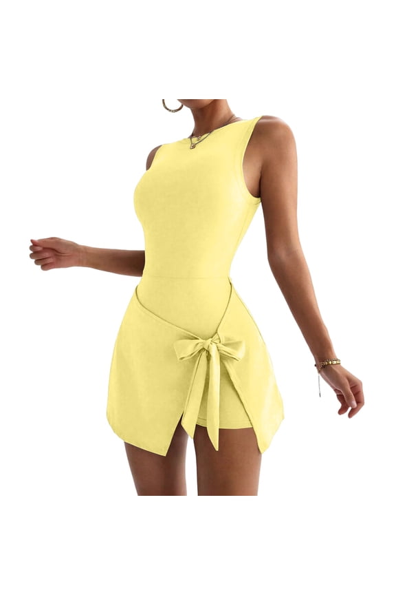 Summer Dresses for Women 2026 Plus Size Two-piece Jumpsuit With Straps Slim Exposure Tennis Dress Fitness Dress Sleeveless Round Neck Dress