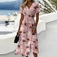 thumbnail image 1 of Summer Dresses for Women 2026 Short Sleeve Wrap V-Neck Modest Dresses Elastic High Waist A-Line Casual Party Work Dress, 1 of 7