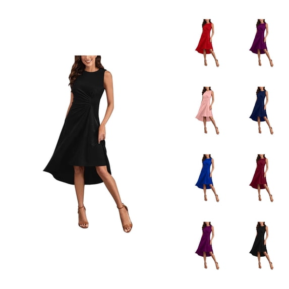 Summer Dresses for Women 2026 Trendy Sleeveless Ruched Waist A Line High Low Midi Dress Cocktail Dresses