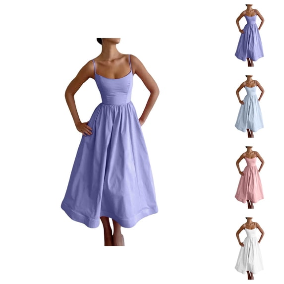 Summer Dresses for Women 2026 Trendy Sleeveless Spaghetti Strap Backless A Line Flowy Casual Long Dress