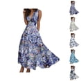 thumbnail image 1 of Summer Dresses for Women 2026 Trendy Sleeveless V Neck Empire Waist Floral Printed Flowy Maxi Dress Boho Beach Dress, 1 of 8