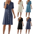 thumbnail image 1 of Summer Dresses for Women And Linen Solid Color Causal Turndown Collar Short Sleeve Button Dress A-Line Casual Loose T-Shirt Beach Sundress, 1 of 6