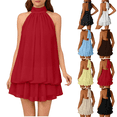 thumbnail image 1 of Summer Dresses for Women Backless Tie Halter Neck Loose Ruffle Mini Mesh Sundress Flowy Vacation Party Going Out Dresses S-2XL, 1 of 5