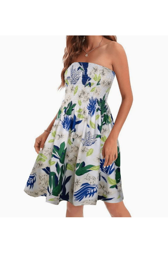 Summer Dresses for Women Beach Casual Sundress Strapless Printed Cover Ups (Wine Red Flower, M)