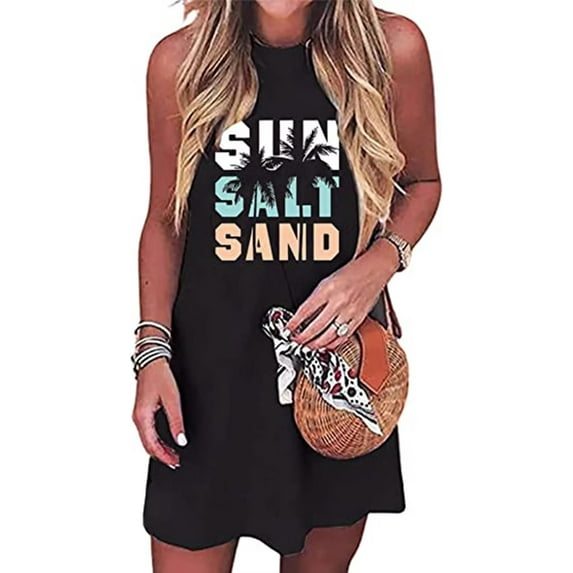 Summer Dresses for Women Beach Cover Up Tshirt Sundress Sun Salt Sand Coconut Tree Mini Short Dresses Hawaiian Tank Dress