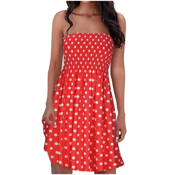 Summer Dresses for Women Beach Cover Ups Strapless Boho Floral Print Sundress Stretch Smocked holiday Tube Top Dress