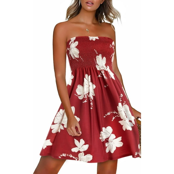 Summer Dresses for Women Beach Cover Ups Strapless Boho Floral Print Sundress