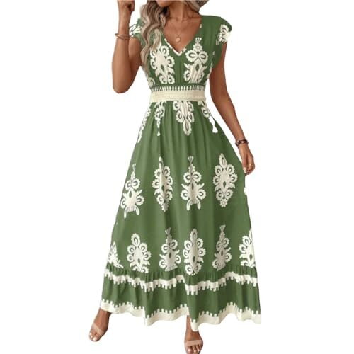 Summer Dresses for Women Beach Fashion Floral Short Sleeve V Neck Boho Long Wedding Guest Maxi Dress Spring