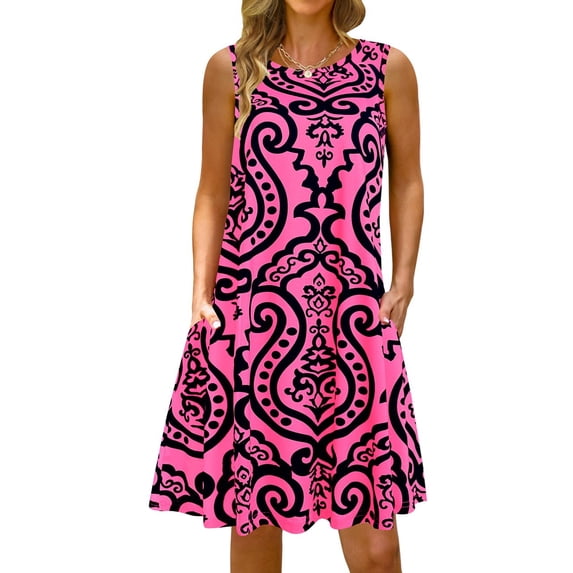 Summer Dresses for Women Beach Floral Tshirt Sundress Casual Pockets Boho Tank Dress