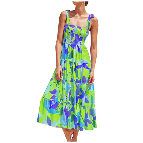 Summer Dresses for Women Beach Floral Tshirt Sundress Sleeveless Pockets Casual Loose Tank Dress