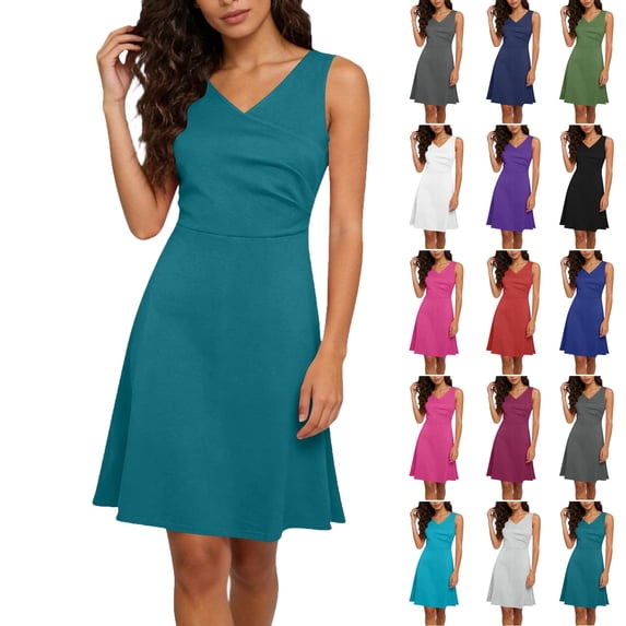 Summer Dresses for Women Bmawag Plus Size Beach Midi Dress Casual Loose Sundress V-Neck Sleeveless Party Dresses for Women