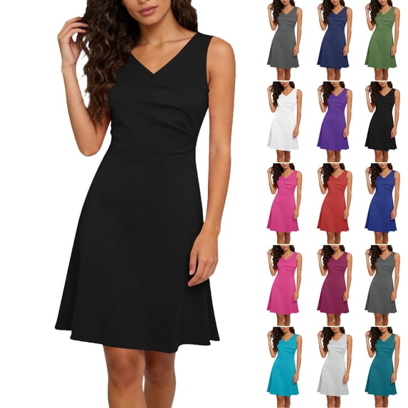 Summer Dresses for Women Bmawag Plus Size Beach Midi Dress Casual Loose Sundress V-Neck Sleeveless Party Dresses for Women