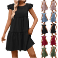 thumbnail image 1 of Summer Dresses for Women Boho Sleeveless Ruffles Flowy Dress Loose Sundress Solid Color Casual Beach Holiday Womens Mini Dress, 1 of 6