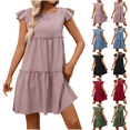 thumbnail image 1 of Summer Dresses for Women Boho Sleeveless Ruffles Flowy Dress Loose Sundress Solid Color Casual Beach Holiday Womens Mini Dress, 1 of 7