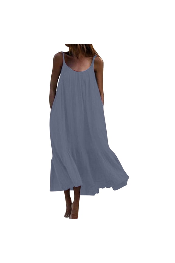 Summer Dresses for Women Boho Sleeveless Spaghetti Strap Ruffle Sundress Casual Flowy Beach Vacation Long Dress
