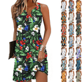 thumbnail image 1 of Summer Dresses for Women Boho V Neck Sleeveless Loose Bottons Sundress Retro Print Flowy Beach Vacation Dress S-2XL, 1 of 8