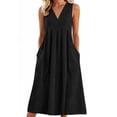 thumbnail image 1 of Summer Dresses for Women Button V Neck Sleeveless Midi Dress Casual Gauze Reched Dress with Pockets, 1 of 5