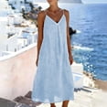 thumbnail image 1 of Summer Dresses for Women Casual Backless Spaghetti Strap V Neck Loose Flowy Beach Vacation Maxi Cotton Linen Dress,Sizes S-2XL, 1 of 6