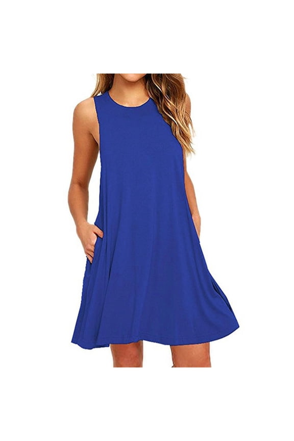 Summer Dresses for Women Casual Beach Sleeveless Above Knee Dress Tank Dress with Pockets