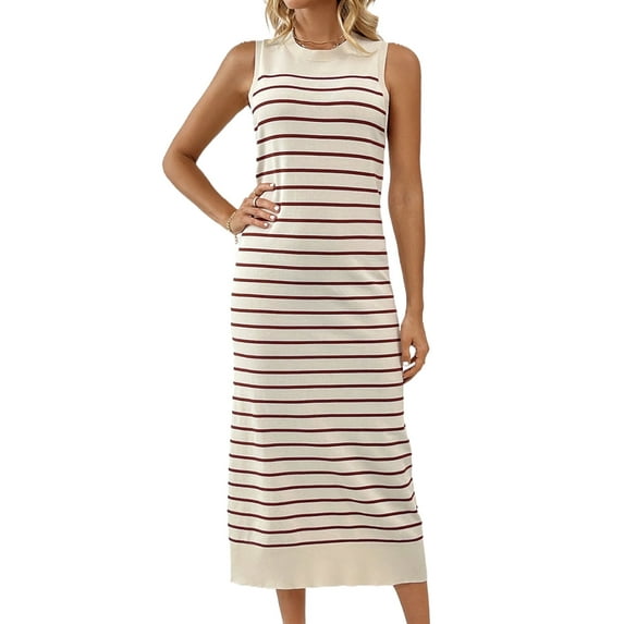 Summer Dresses for Women Casual Bodycon Sleeveless Boho Striped Party Beach Wedding Guest Dresses Midi Tank Dresses