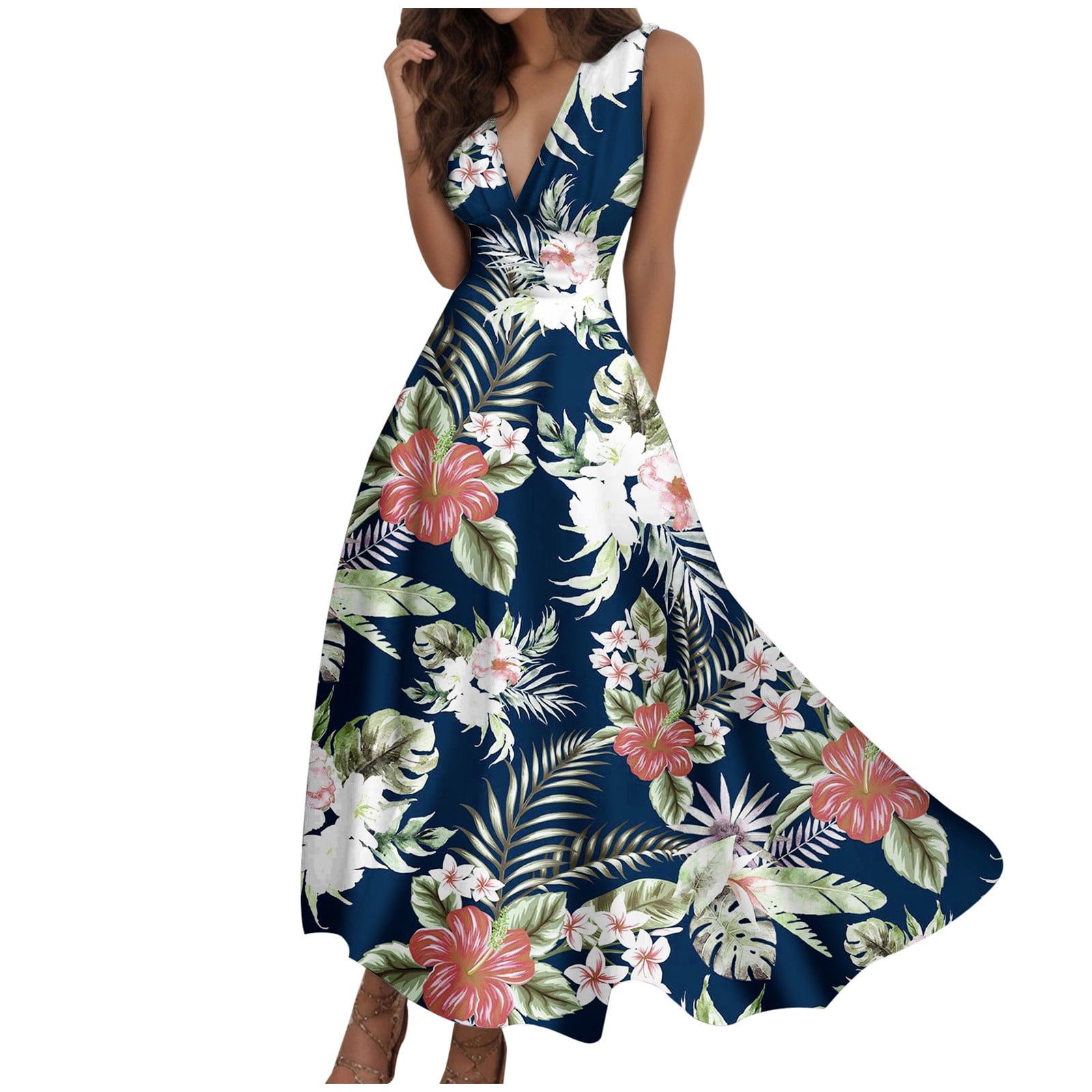 Summer Dresses for Women Casual Boho Floral Beach Sleeveless Long Maxi