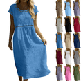 thumbnail image 1 of Summer Dresses for Women Casual Crewneck Short Sleeve Loose Hollow out Flowy Cotton Beach Vacation Midi Dress,Sizes S-2XL, 1 of 10