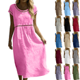 thumbnail image 1 of Summer Dresses for Women Casual Crewneck Short Sleeve Loose Hollow out Flowy Cotton Beach Vacation Midi Dress,Sizes S-2XL, 1 of 10