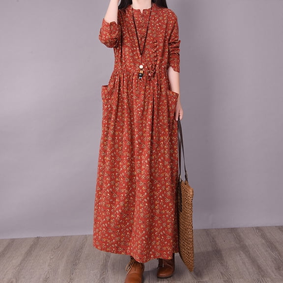 Summer Dresses for Women Casual Maxi Dress Short Sleeve Shirt Dress Swing A Line Tunic Dress with Pockets Red XL