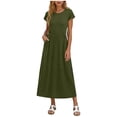 thumbnail image 1 of Summer Dresses for Women Casual Maxi Dress V Neck Short Sleeve Long Sundress with Pockets Beach Vacation Army Green, 1 of 6