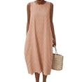thumbnail image 1 of Summer Dresses for Women Casual Maxi Dress Vacation Long Sundresses Plaid Striped with Pockets Camel Checkered XL, 1 of 9