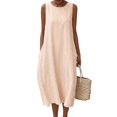 thumbnail image 1 of Summer Dresses for Women Casual Maxi Dress Vacation Long Sundresses Plaid Striped with Pockets Camel Stripe L, 1 of 9