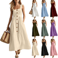 thumbnail image 1 of Summer Dresses for Women Casual Square Neck Sleeveless Smocked Maxi Sundress Party Wedding Guest Cotton Linen Dress,Sizes S-3XL, 1 of 9